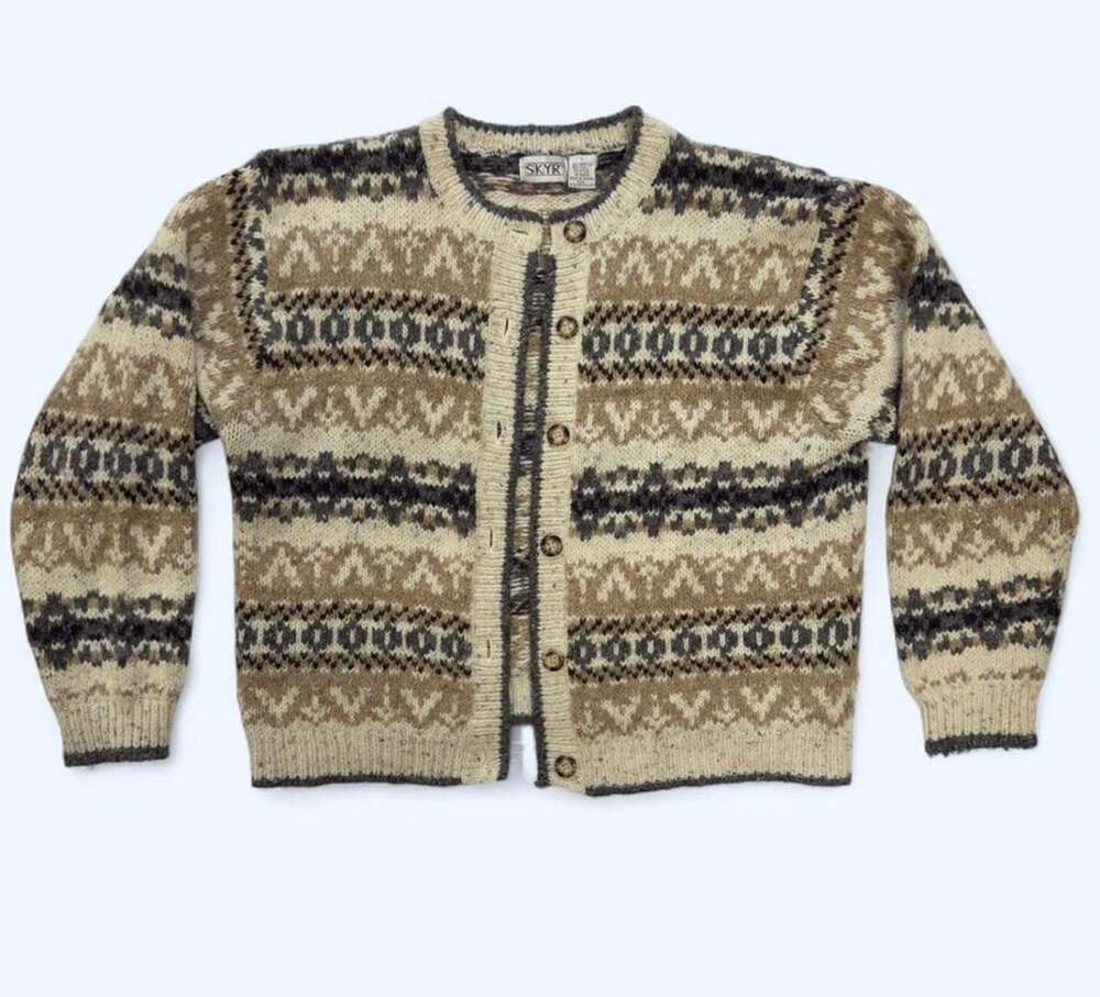 SKYR Vintage Fair Isle Pattern Knit Cardigan Sweater